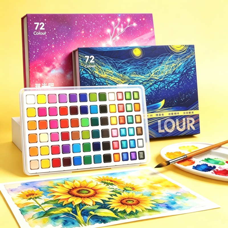 Watercolor Paint Set Solid Pigment - 다채로운 색상(48/60/72색)의 고체 및 진주광택 수채
