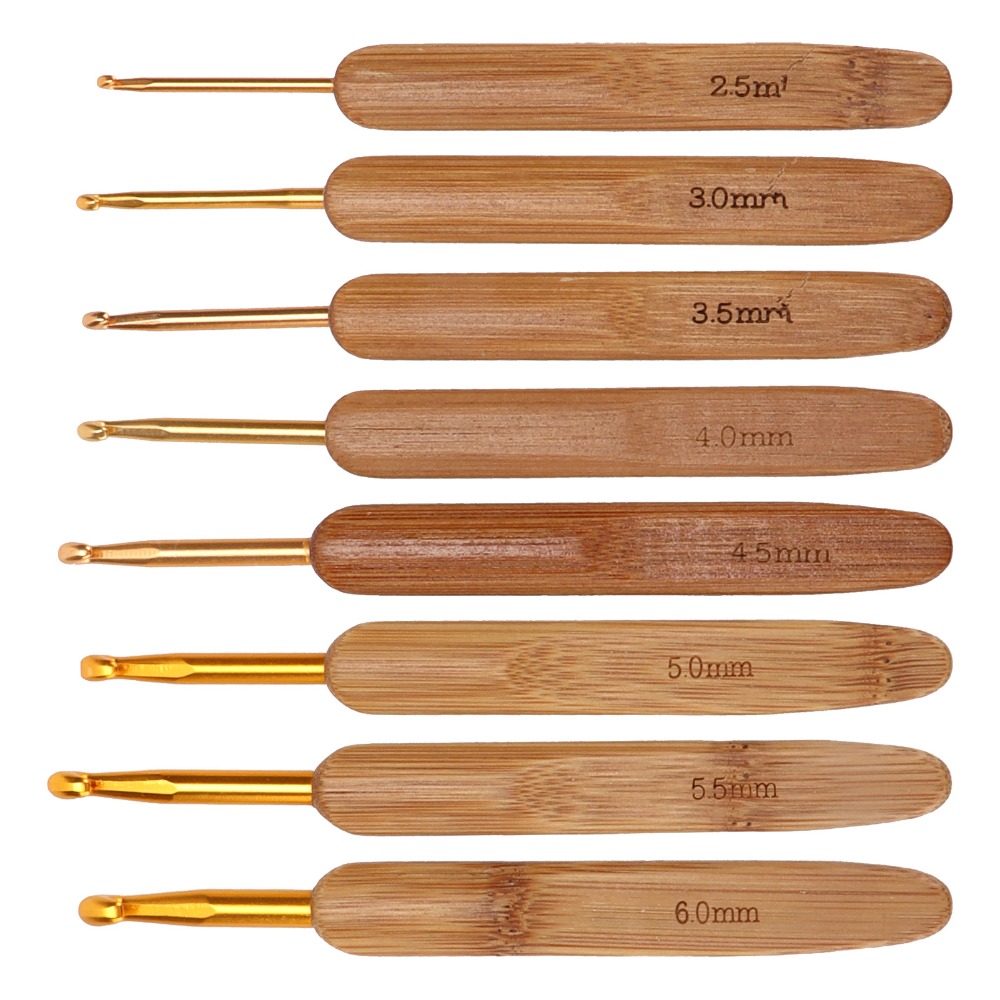 Wooden Crochet Hooks Ergonomic Handle - 8개 세트, 2.5~6mm 크기의 크로셰 바늘,