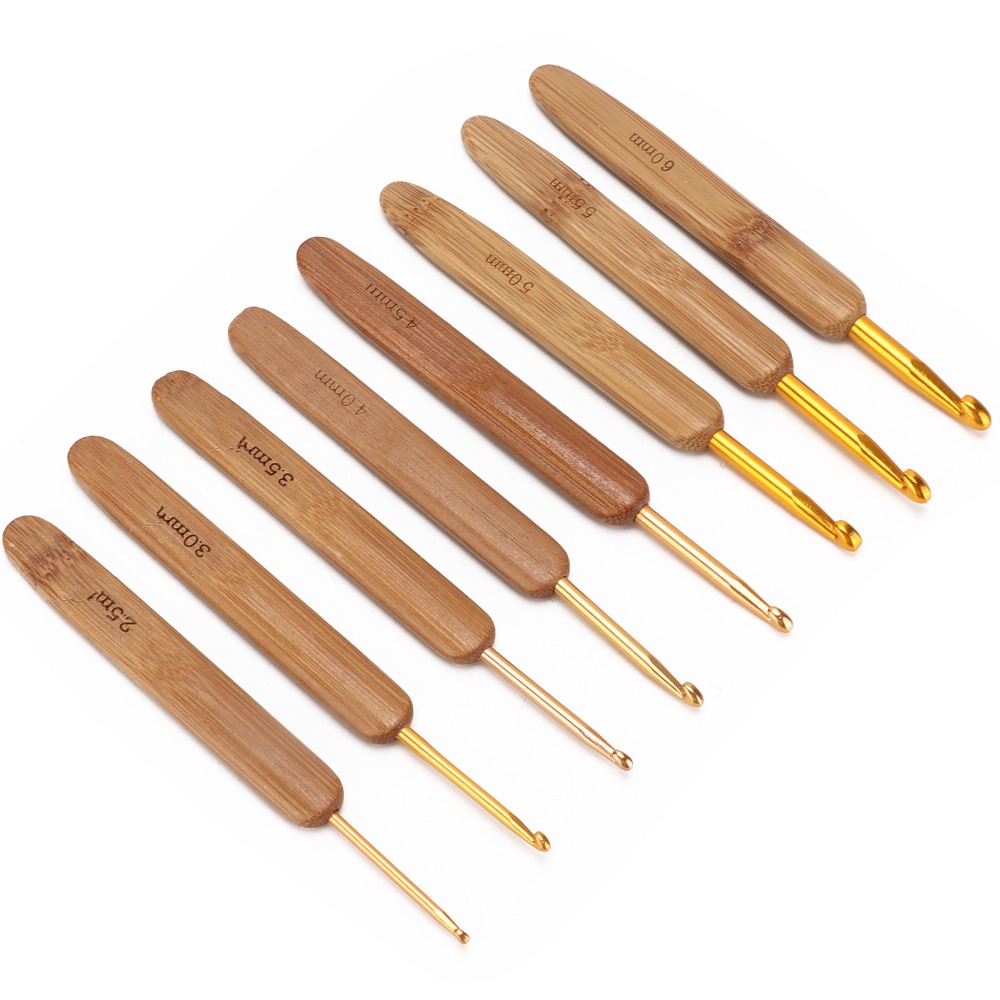 Wooden Crochet Hooks Ergonomic Handle - 8개 세트, 2.5~6mm 크기의 크로셰 바늘,