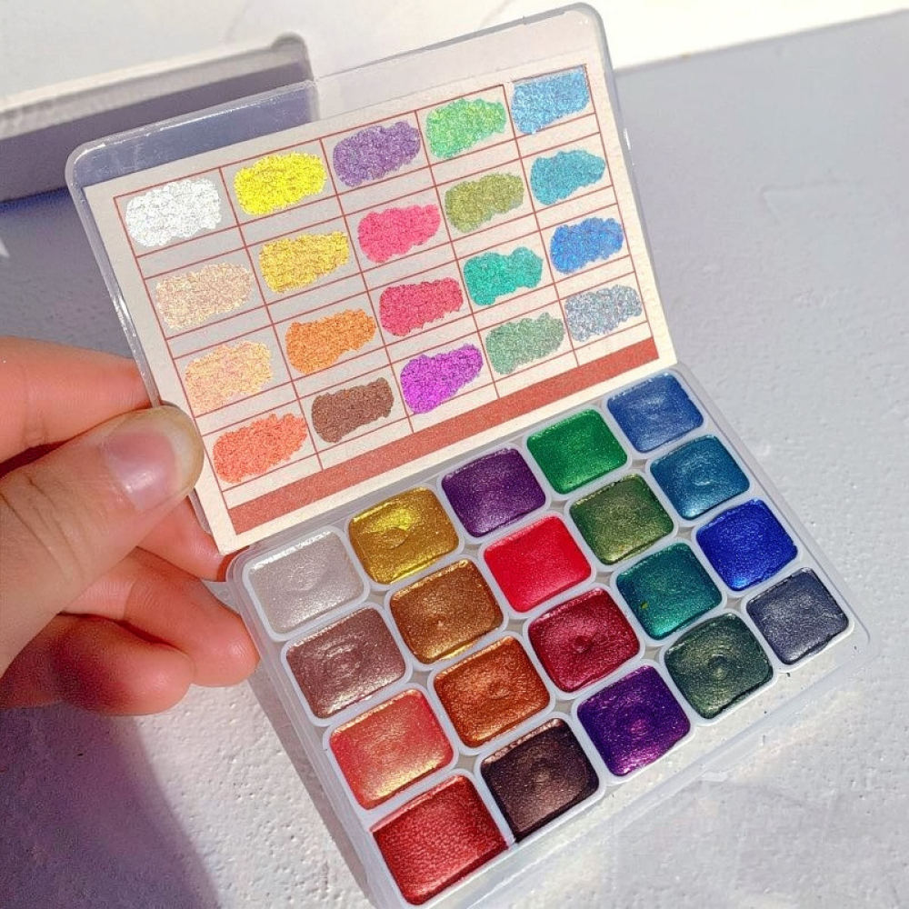Watercolor Paint Set Solid Pigment - 고농축 금속성 수채 물감 세트, 진주