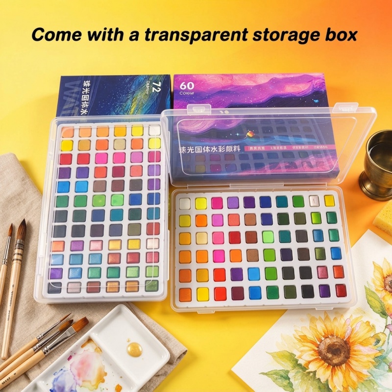 다채로운 색상(48/60/72색)의 고체 및 진주광택  - Watercolor Paint Set Solid Pigment 리뷰 및 가격