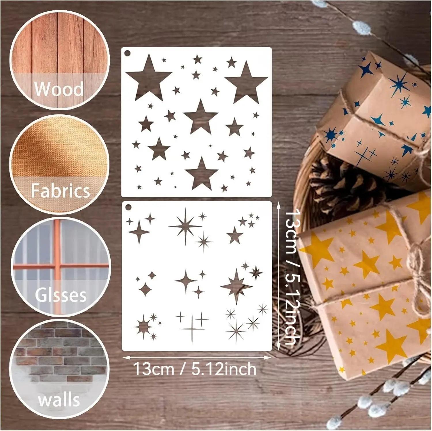 1~5개 세트의 반짝이는 별 모양 스텐실 템플릿. 카드 - Scrapbooking 리뷰 및 가격